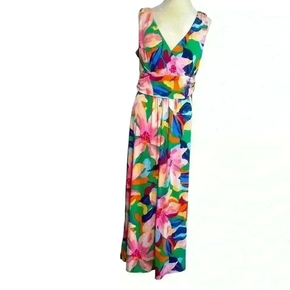 Pappagallo, Kelley Green&multi-floral, flowy, stretch,Tropical Maxi dress-SZ-L - Picture 1 of 9